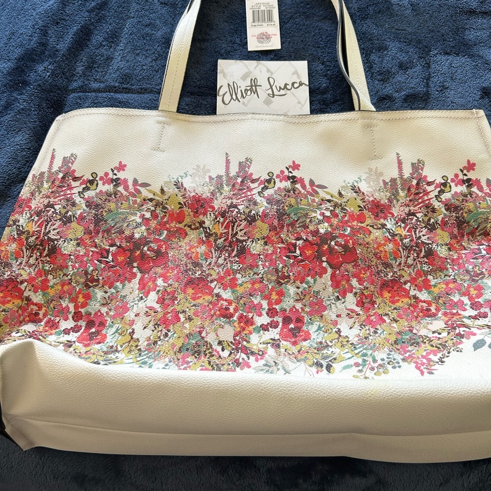 Elliott Lucca Cream and Red Floral Tote Bag